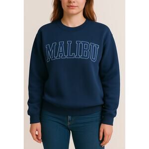 Malibu California Sweatshirt Navy Blue Crewneck Pullover Women’s Size L Fleece